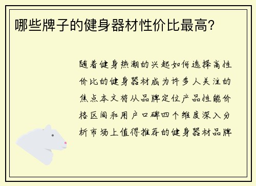 哪些牌子的健身器材性价比最高？